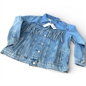 Rails Women's Rodeo Fringe Denim Trucker Jacket Sz M Cowboy Medium Wash Blue